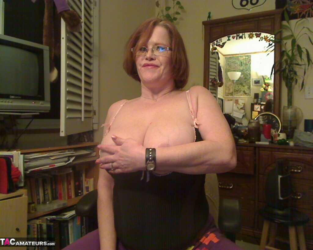 Redhead milf Misha spreads her huge tits before deep anal and vaginal fun - Misha Milf