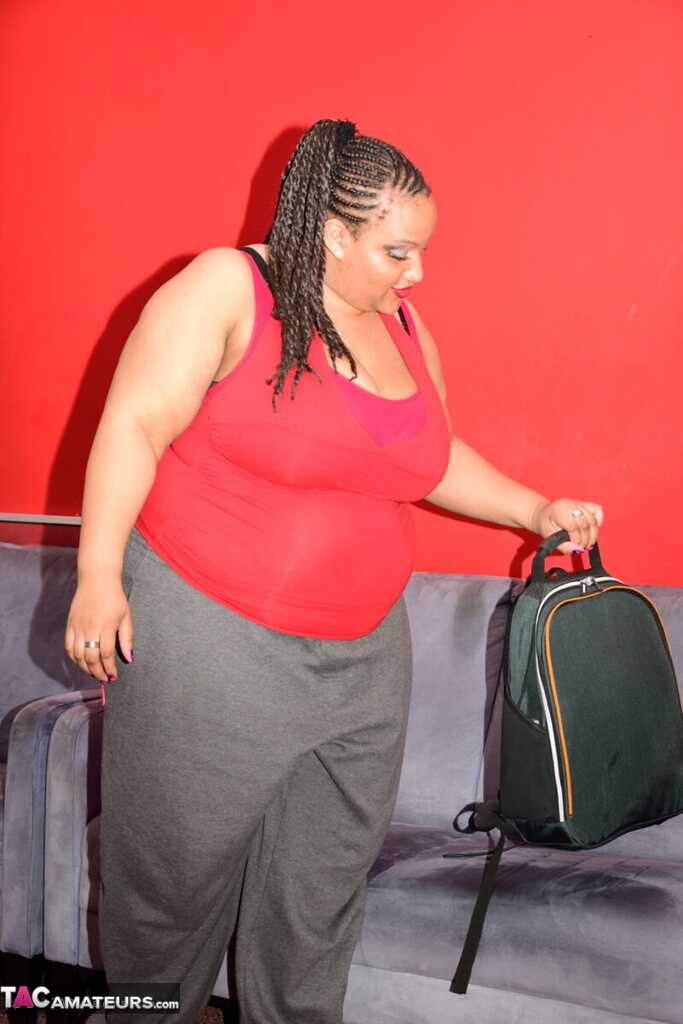 Massive ebony bunny Curvy Bunny B strips down to a thong during intense solo action! - Curvy Bunny B