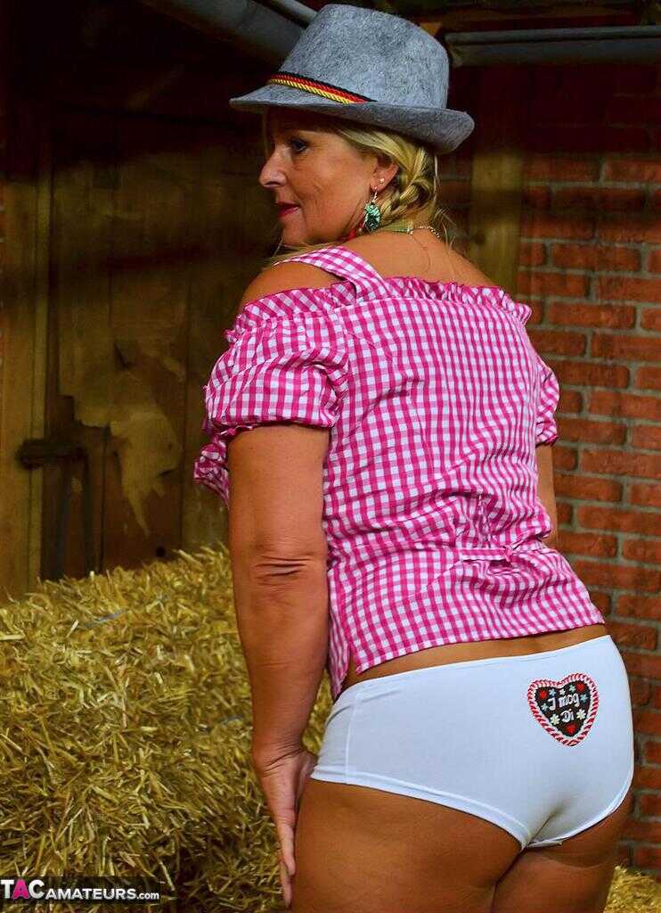 Chrissy's Big Tits and Twat in the Feed Room Make a Thirsty Farmer Hard