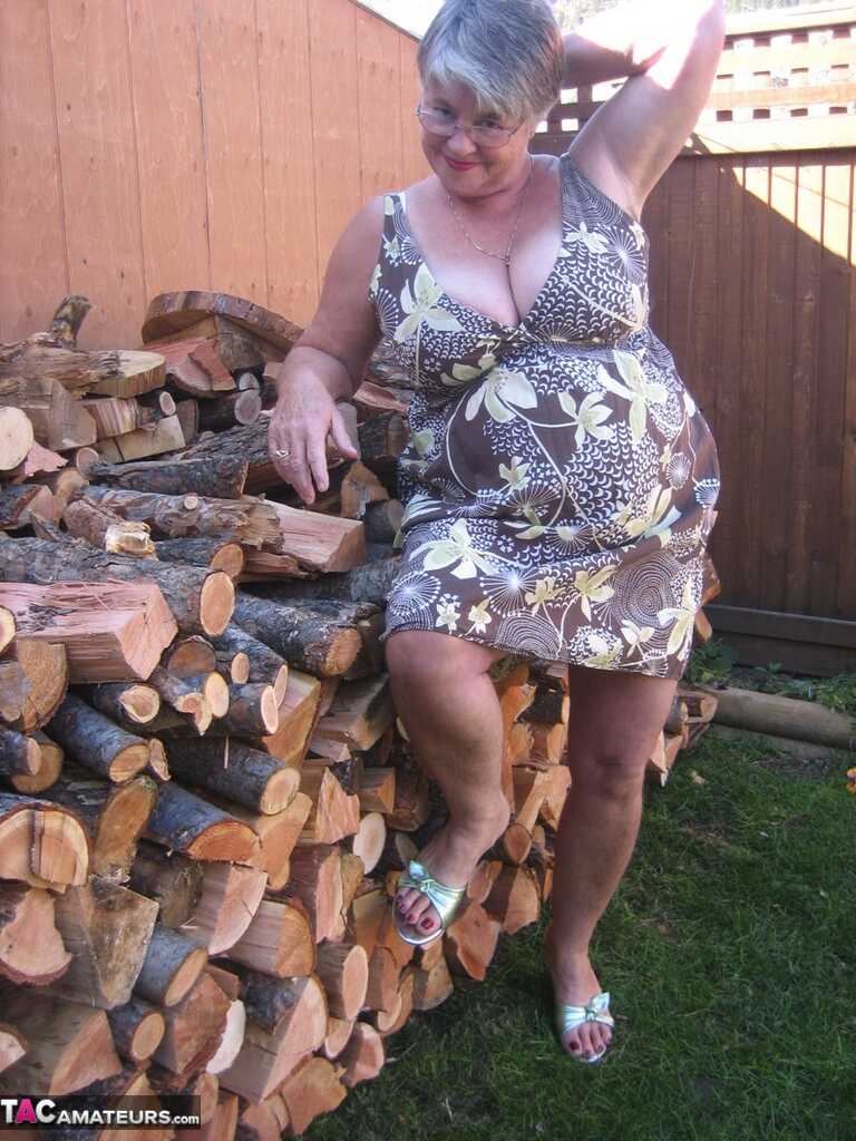 Naughty Granny in a Girdle, Stripping off her Clothing to Show Off Her Juicy BBW Tits and Ass - Girdle Goddess
