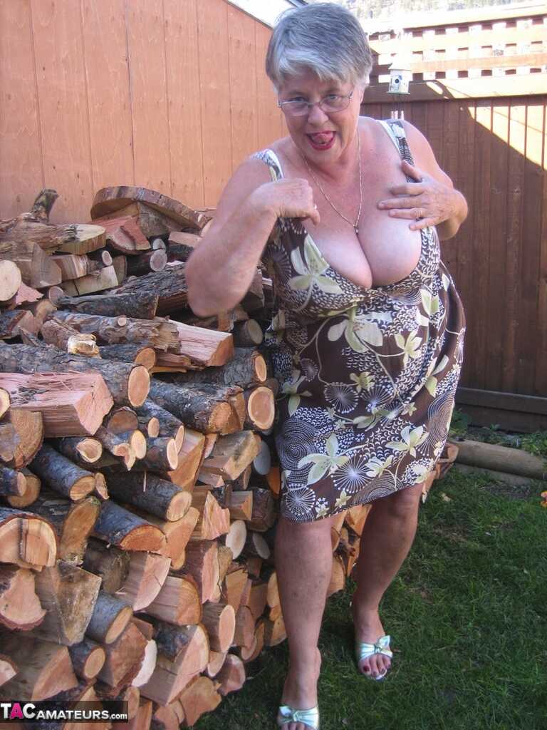 Naughty Granny in a Girdle, Stripping off her Clothing to Show Off Her Juicy BBW Tits and Ass - Girdle Goddess