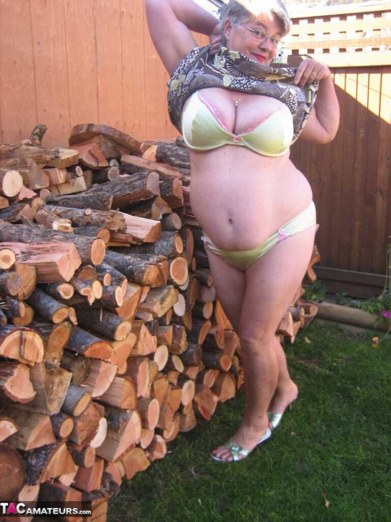 Naughty Granny in a Girdle, Stripping off her Clothing to Show Off Her Juicy BBW Tits and Ass - Girdle Goddess