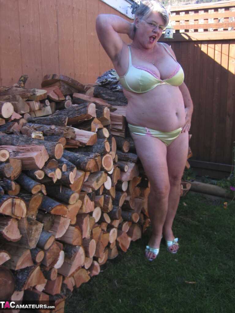 Naughty Granny in a Girdle, Stripping off her Clothing to Show Off Her Juicy BBW Tits and Ass - Girdle Goddess