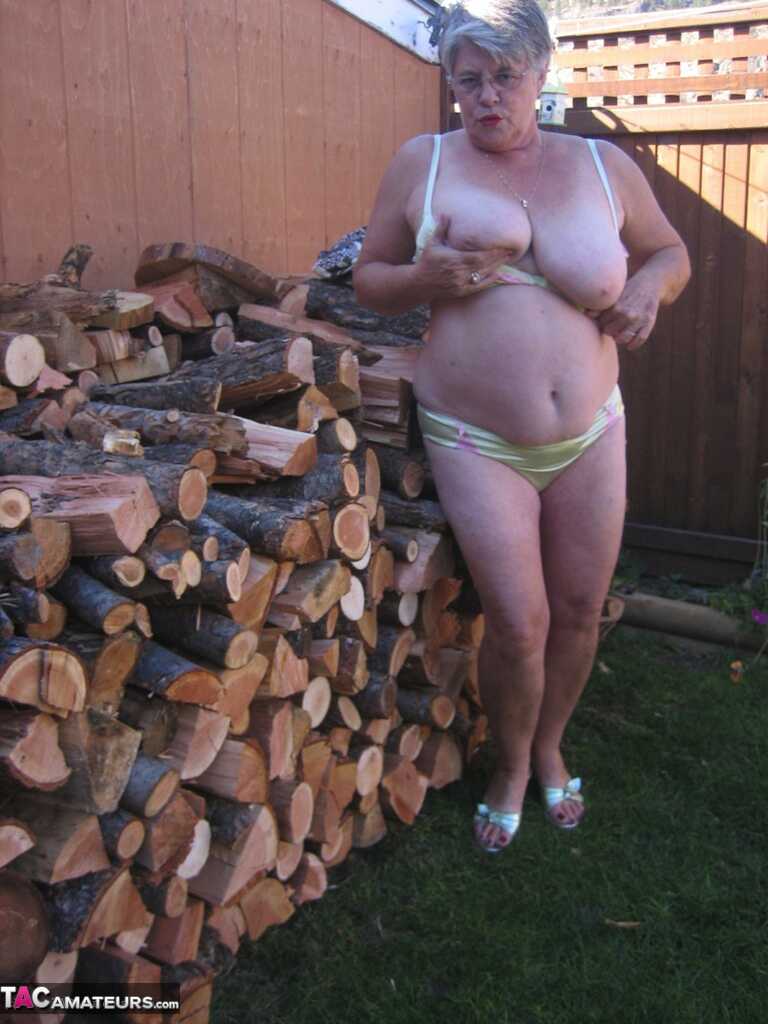 Naughty Granny in a Girdle, Stripping off her Clothing to Show Off Her Juicy BBW Tits and Ass - Girdle Goddess