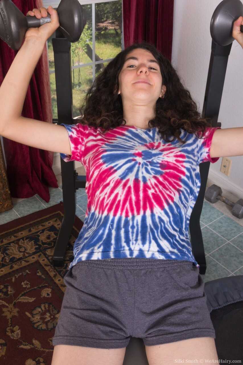 Amateur girl Silki Smith spreads her full bush and hairy armpits while sporting a hairy vagina and ass. - Silki Smith