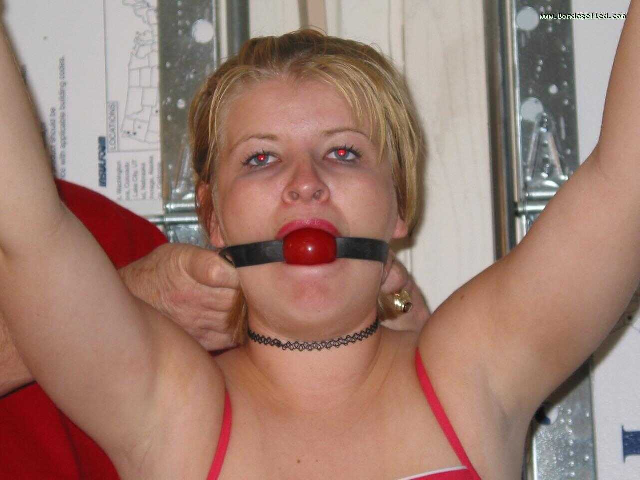 Blonde Ball-Gagged Beauty Breast Bound in Bondage Boobs