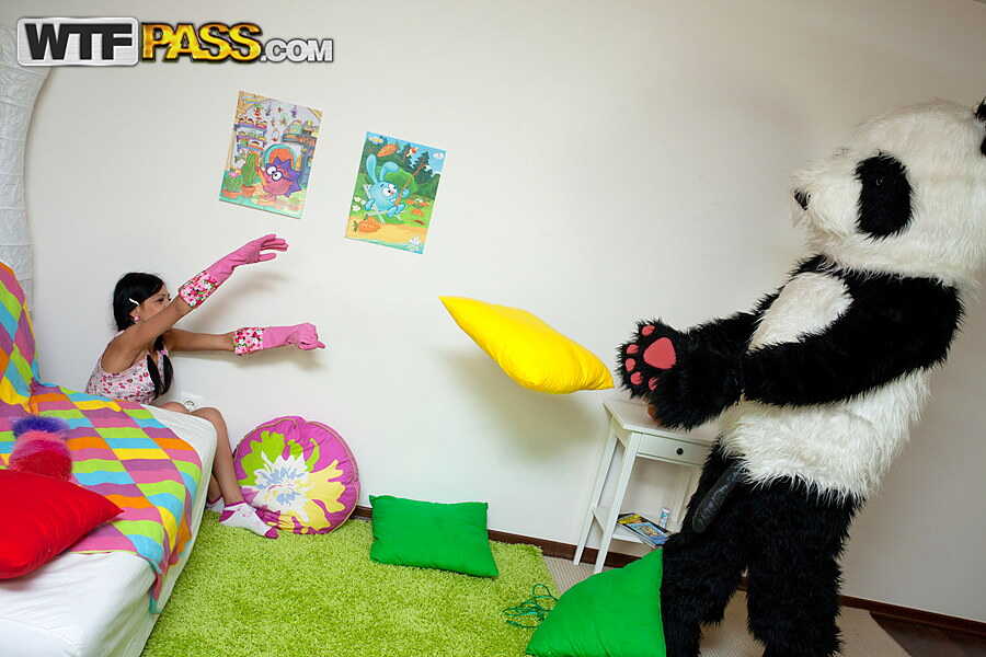 Black-haired slender teen Alisha Lera gets banged by a panda while playing with her skinny teen pussy and ass - Alisha Lera