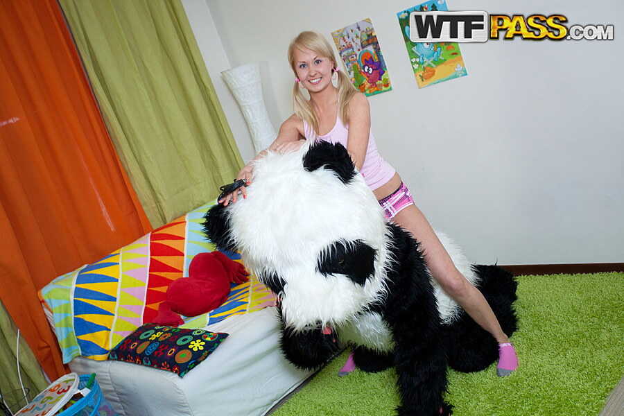 Panda Fucks Young Blonde Amelie Pure with Massive Cock as She Plays with Huge Dildo - Amelie Pure