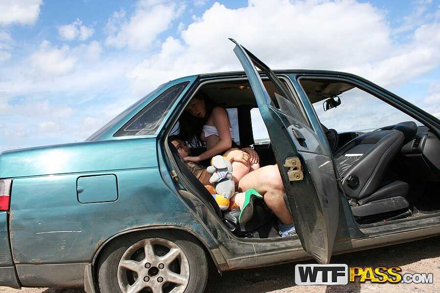 Gabbana Sucking Off a Dick While a Pale Redhead Blows Him in the Backseat of a Car - Gabbana