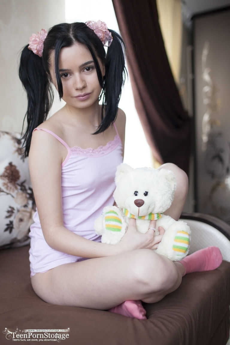 Rozie's Tiny Tits Slide Shows Her Flat Chest and Cute Little Slit After She Put Down her Plush Toy - Rozie