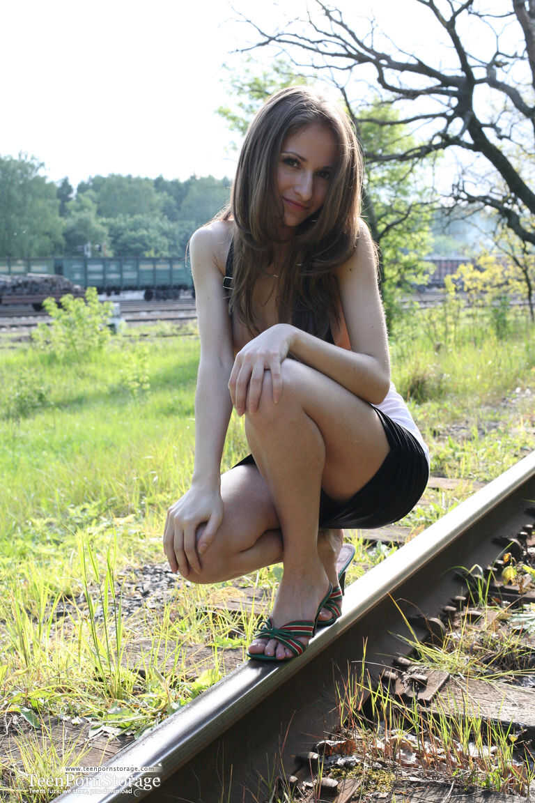 Teen amateur Sveta strips on railway tracks and spreads her legs wide open