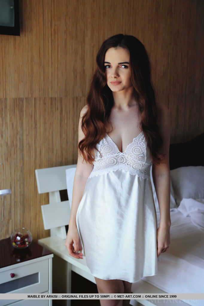 Busty Teen Maible's Naughty Bedroom Antics with Her Tight Slit on Display - Maible