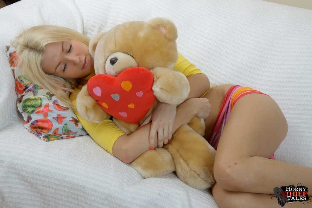 Blonde Irene sucks and fucks two masked home invaders while they fill her small tits with cum - Irene