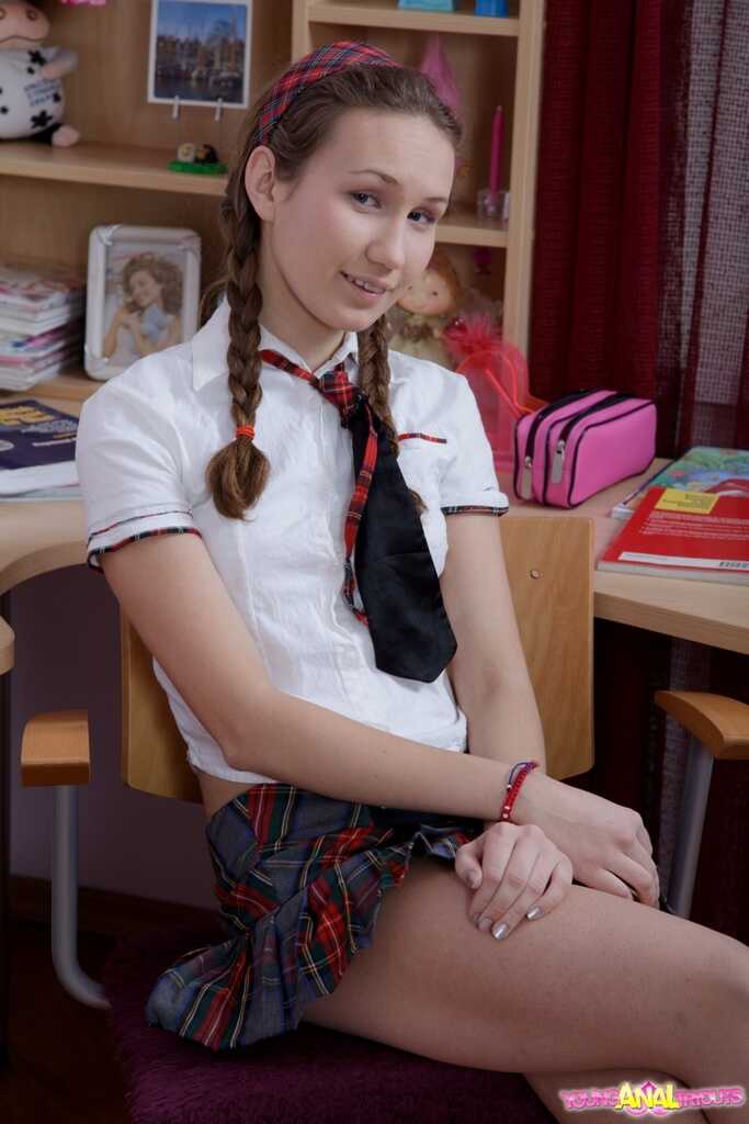 Schoolgirl Zhanna Gets Double Anal Penetration with her Boyfriend's Big Dick and Thick Anal Toy