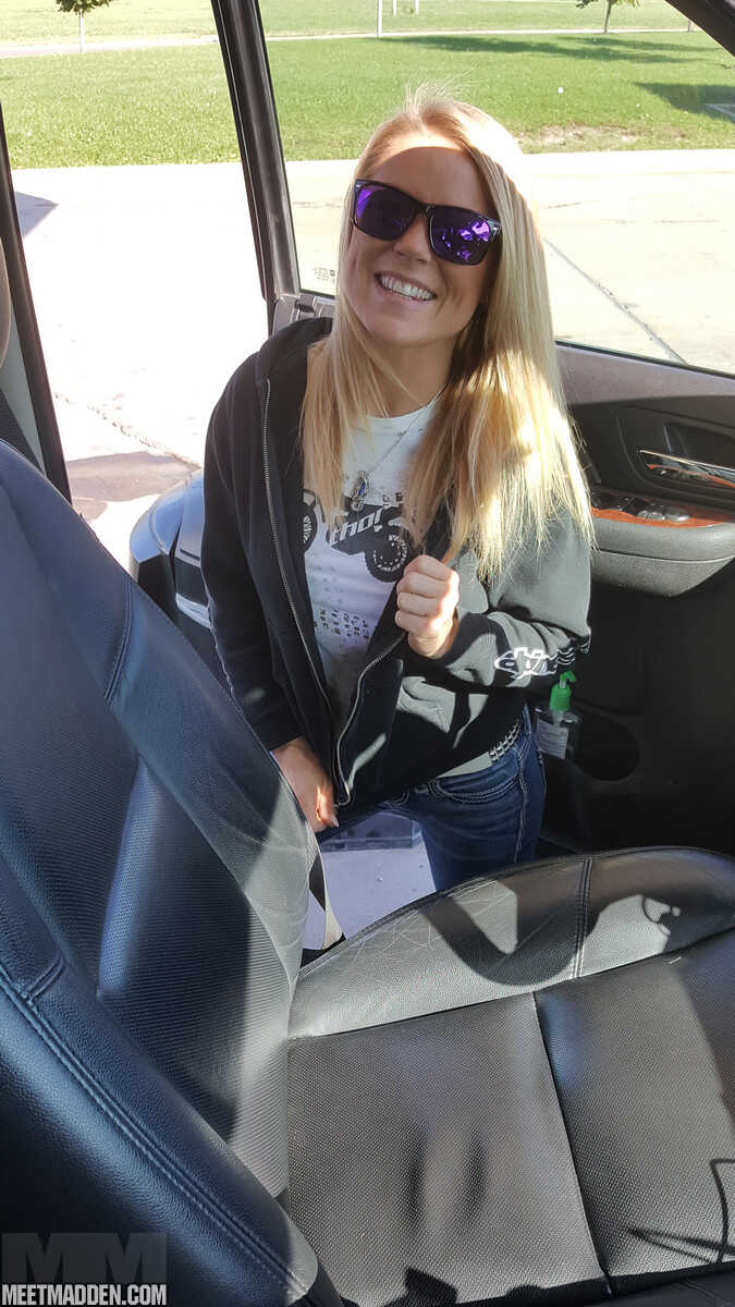 Amateur girl Meet Madden goes topless behind the wheel in sunglasses while driving! - Meet Madden