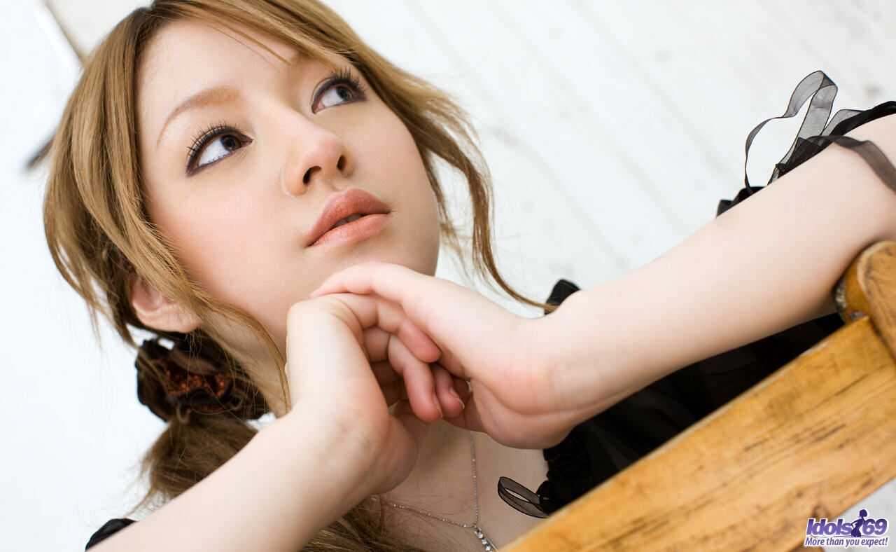 Japanese teen Ria Sakurai pleasures herself in her sexy satin brassiere and panties - Ria Sakurai