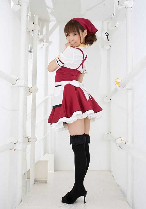 Adorable Japanese girl Misa Kikouden shows long nips while changing clothes as an Asian High Heels wearing maid with small...