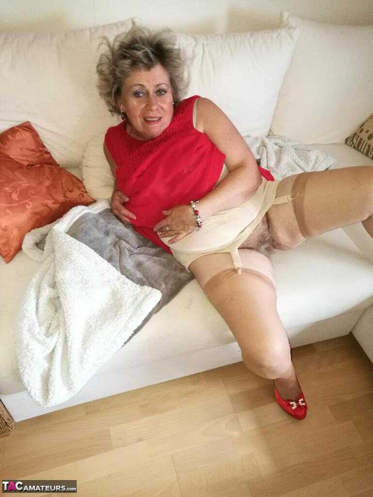 Granny Caro's Hairy Vagina on Display as She Hikes up Her Red Dress During a Hike in the Woods - Caro
