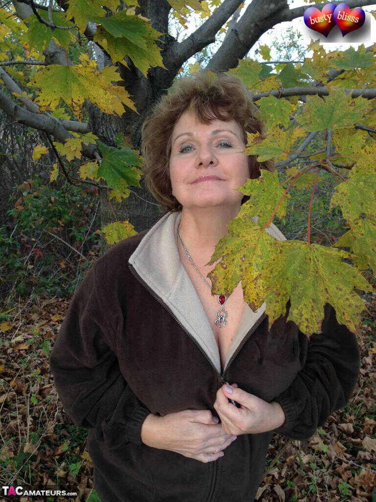 Busty Breeze Uncovers her Huge Natural Tits in the Fall, Underneath a Tree with Older Woman - Busty Bliss