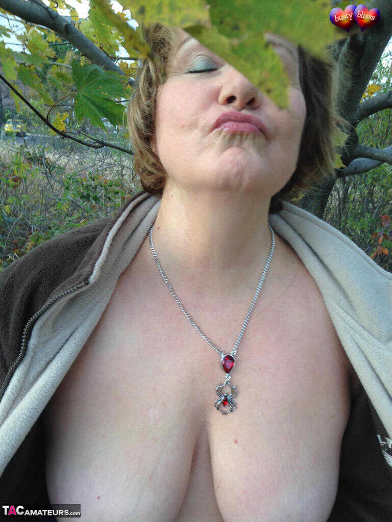 Busty Breeze Uncovers her Huge Natural Tits in the Fall, Underneath a Tree with Older Woman - Busty Bliss