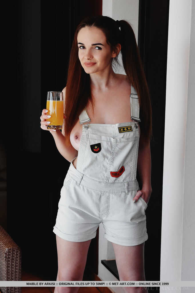 Young Redhead Maible Tugs on Pigtails While Baring Her Huge Boobs and Slippery Slit! - Maible