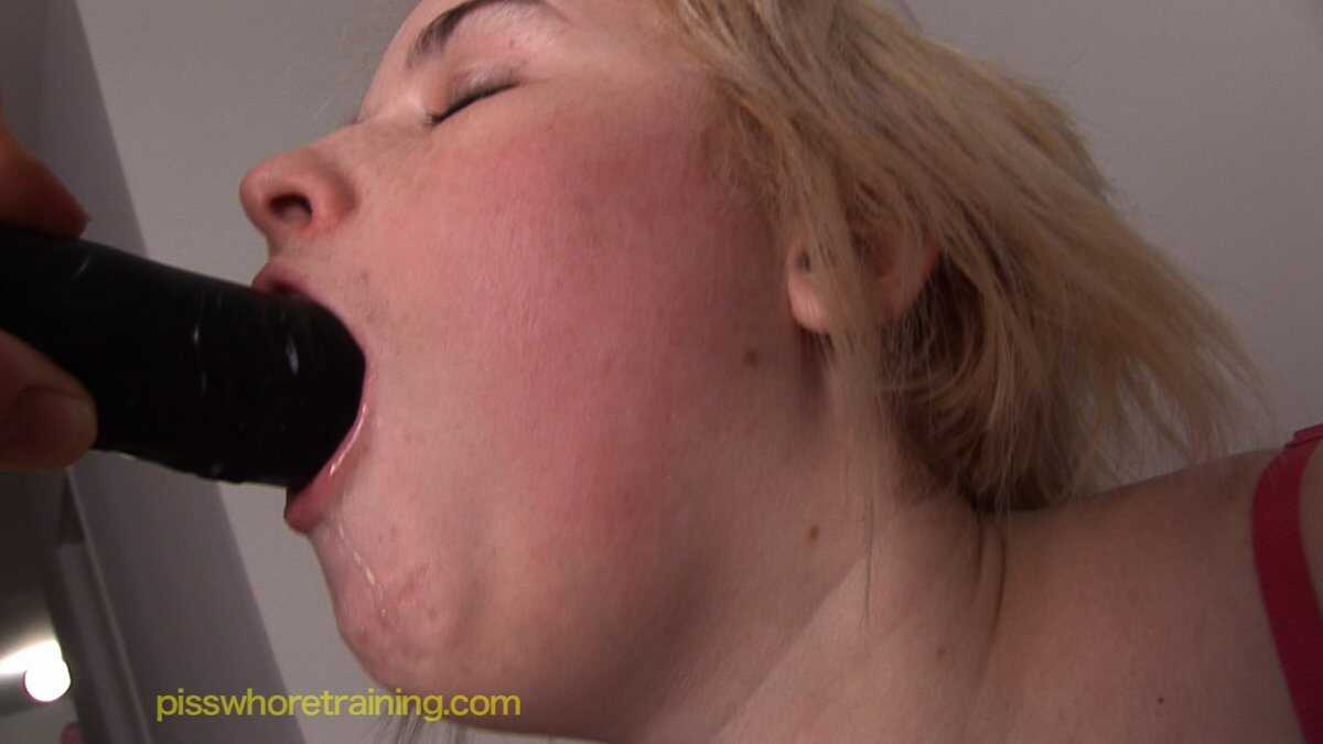 Blonde Goddess Sucks Hard on a Black Dildo During POV Action