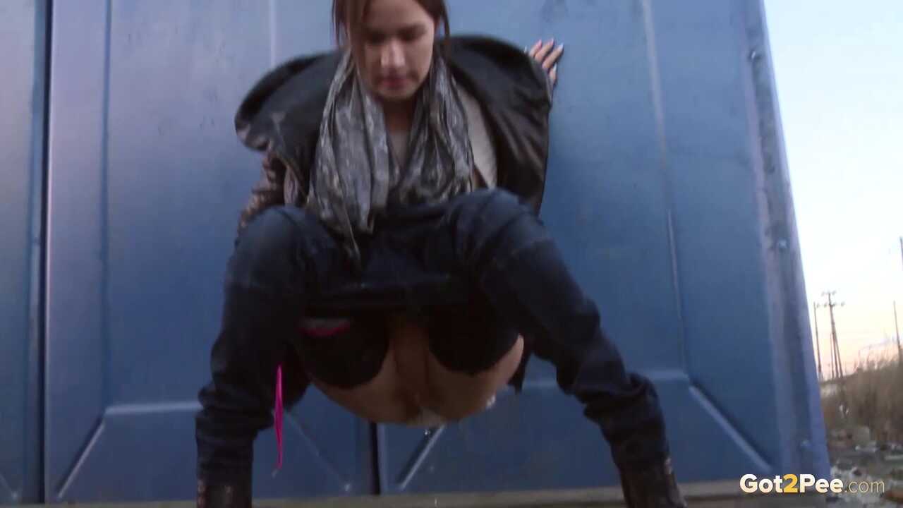 Kristel's Hairy Labia Lips and Wet Vagina on Display During a Public Piss Outdoors! - Kristel