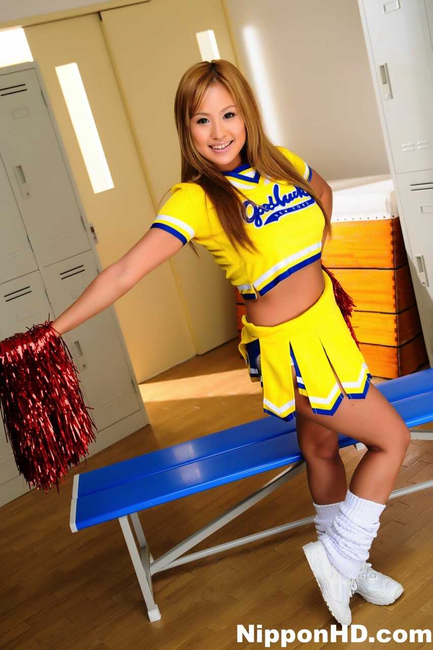 Adorable Japanese cheerleader uncovers great tits before showing her pussy - Yui Aoyama