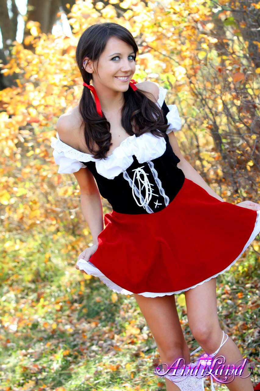 Andi’s Red Temptation Sweet Teen Cosplay in the Woods