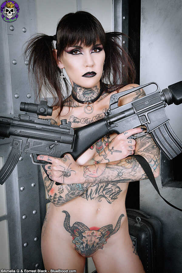 Malice Mcmunn's Tattooed Striptease with Guns for Doc's Pleasure - Malice Mcmunn