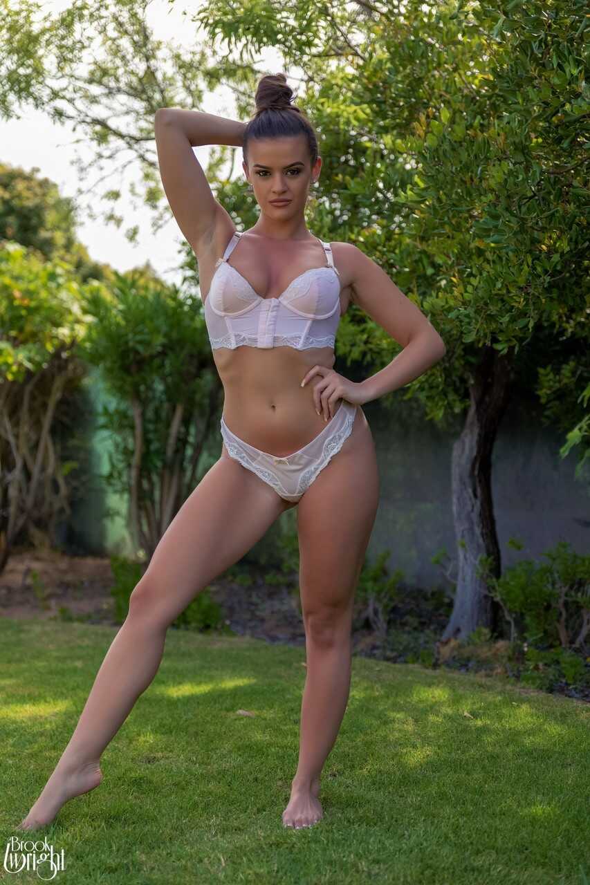 Naughty Brook Wright Removing Lingerie In The Garden