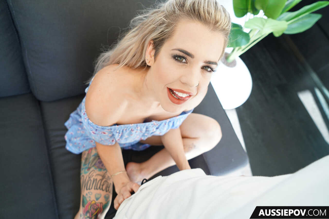 Tattooed blonde Charlie Brookes sucks a duck while her tits bounce in a POV fuck with a teenage big boob lover - Charlie B...