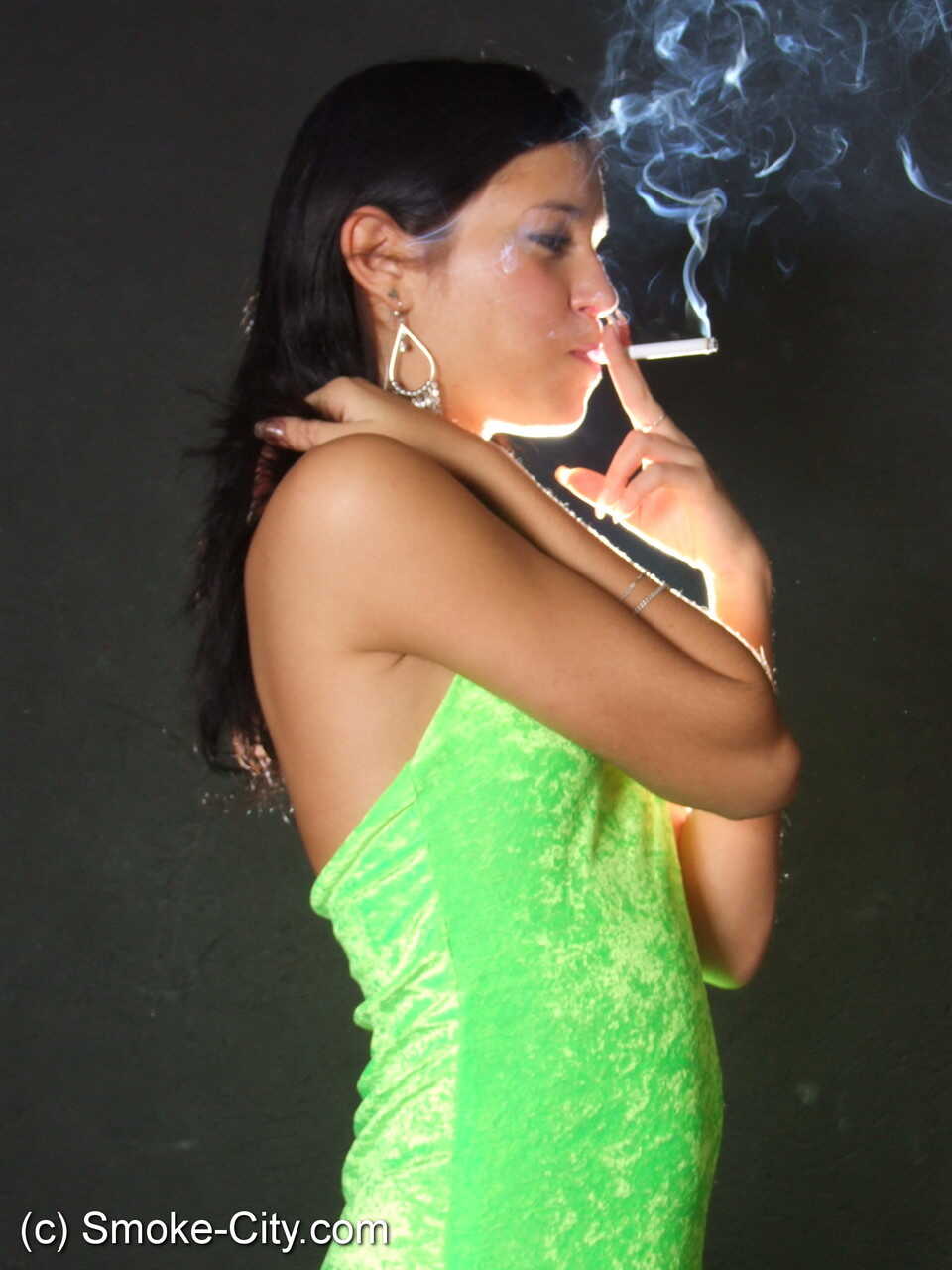 Alisa Smokes in Lime, Brunette Teen Dark Heat