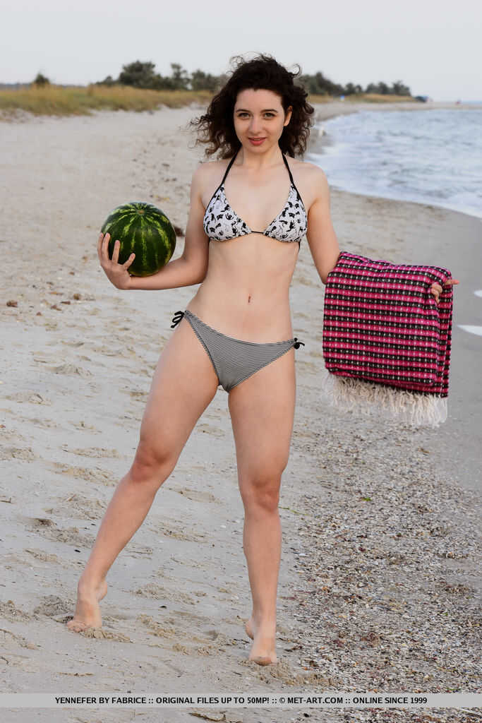 Busty Teen Yennefer Takes Off Her Bikini on the Beach to Eat a Watermelon Naked and Flashes Her Wet Pussy! - Yennefer