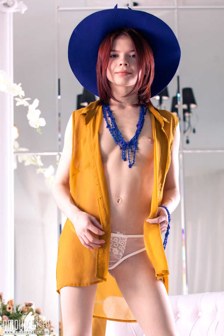 Redhead Nude Sun Hat Sensual Poses   Skinny Petite Nude Teen, Small Ass and Skinny Pussy  Exposing the Cute Bottomless Pan...