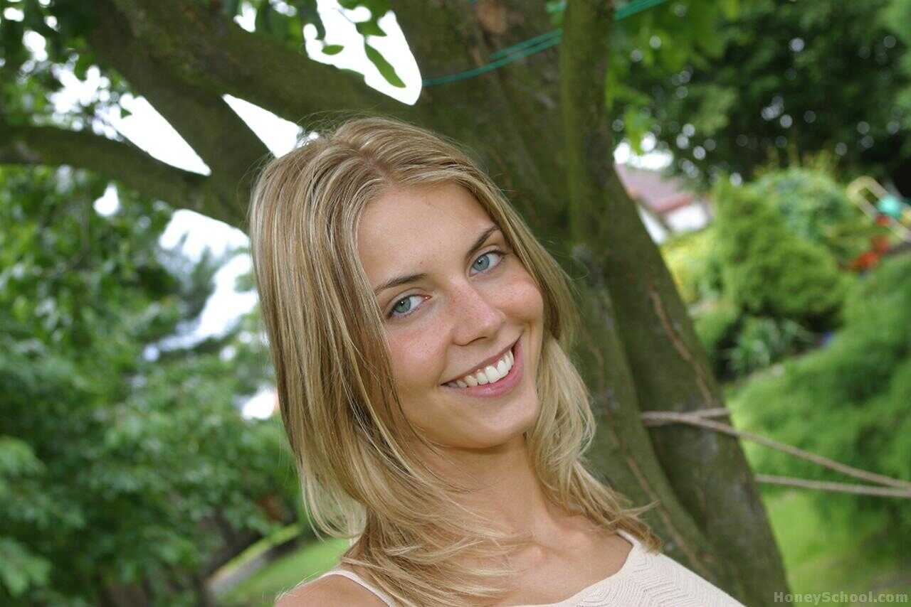 Young Blonde With Tiny Tits Sets Her Tight Ass And Slit Out On The Lawn  by Sharon M - Sharon M