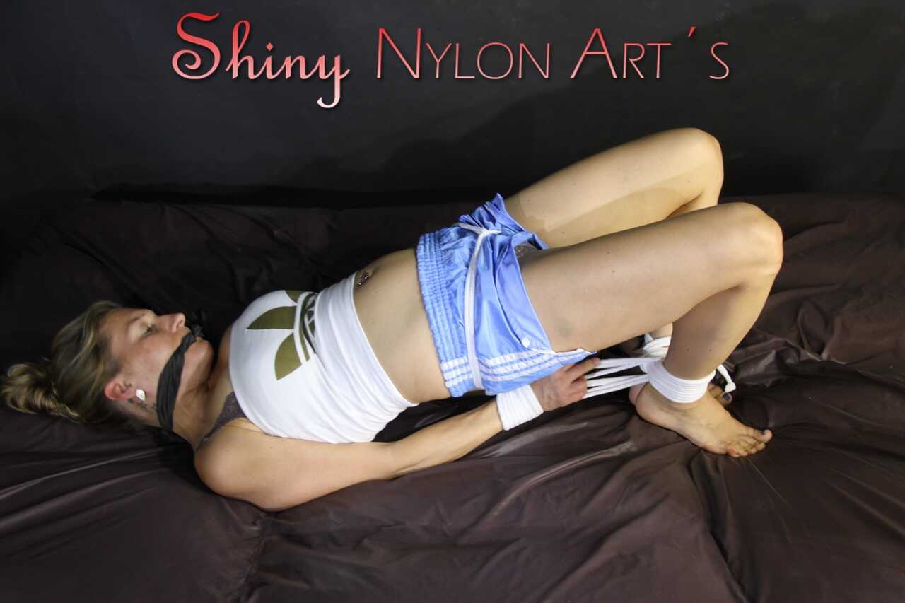 Tied up in Nylon Shorts Hogtied and Cleavage Gagged