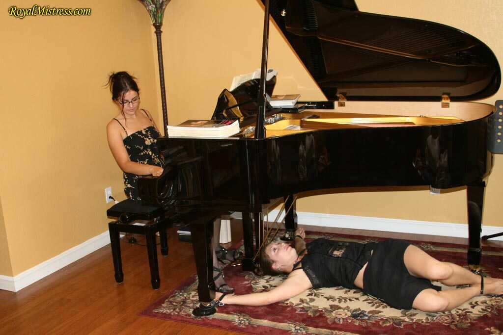 Blonde Submissive Servant Worships Her Dominatrix's High Heeled Feet While Being Restrained - 