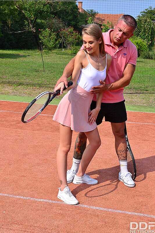 Sporty blonde Tiffany Tatum gets banged on the court by her tennis instructor and it's a match made in heaven!