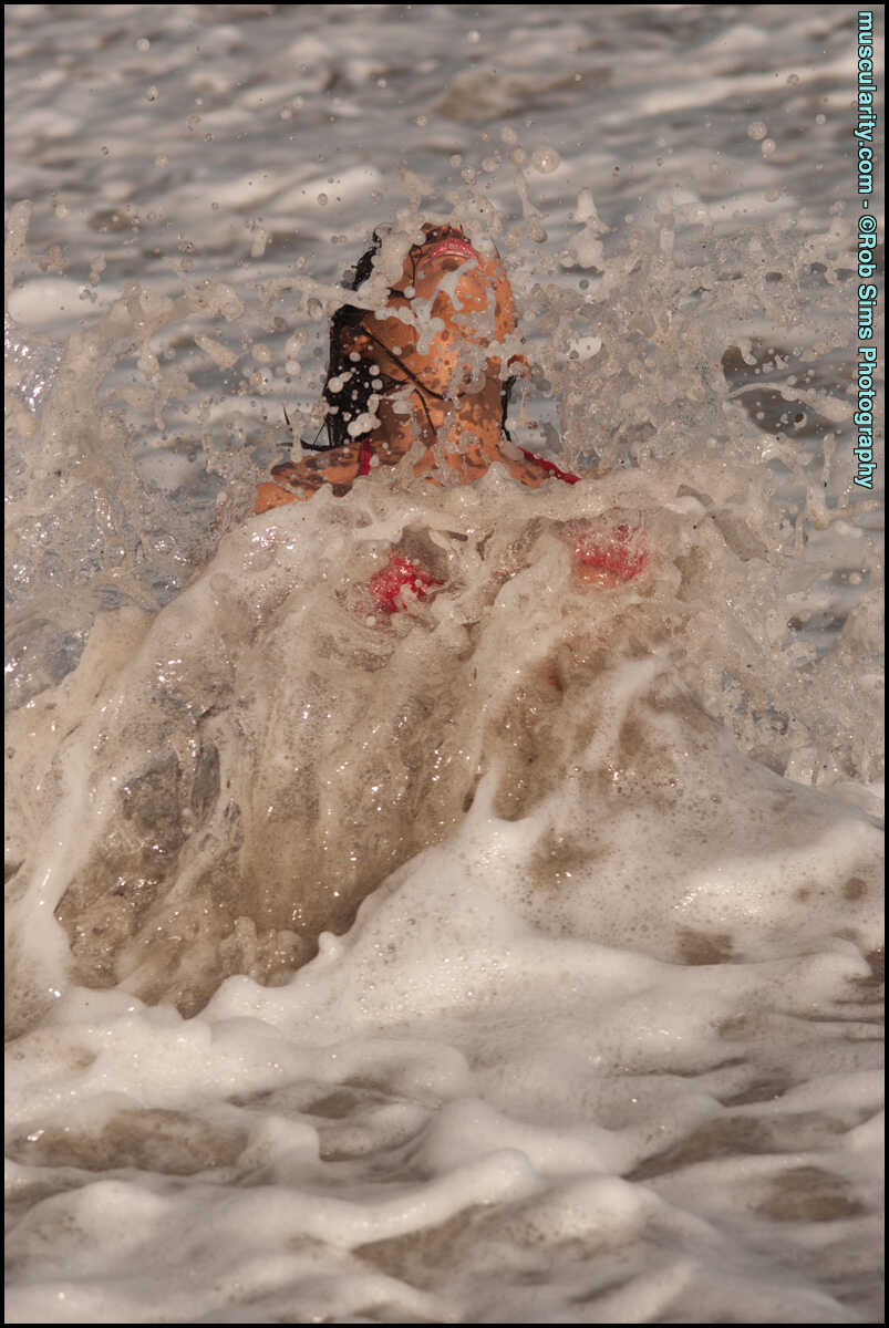 Brenna Sims' Red Micro Bikini Workout by the Ocean Big Tits Bikini Fitness - Brenna Sims