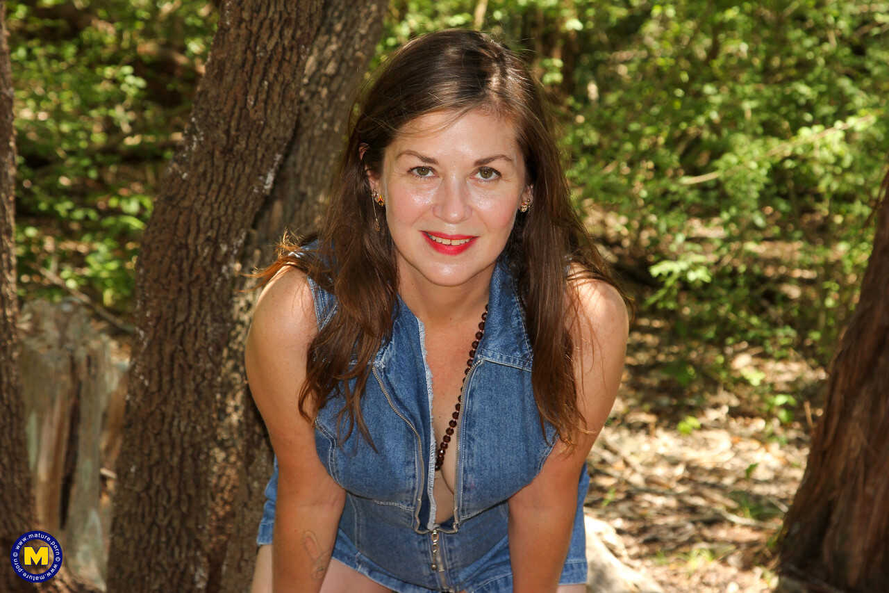 Brunette Lady Explores the Woods with Her Natural Pussy and Hairy Mom Shows Off Her Upskirt! - Olivia Johnson