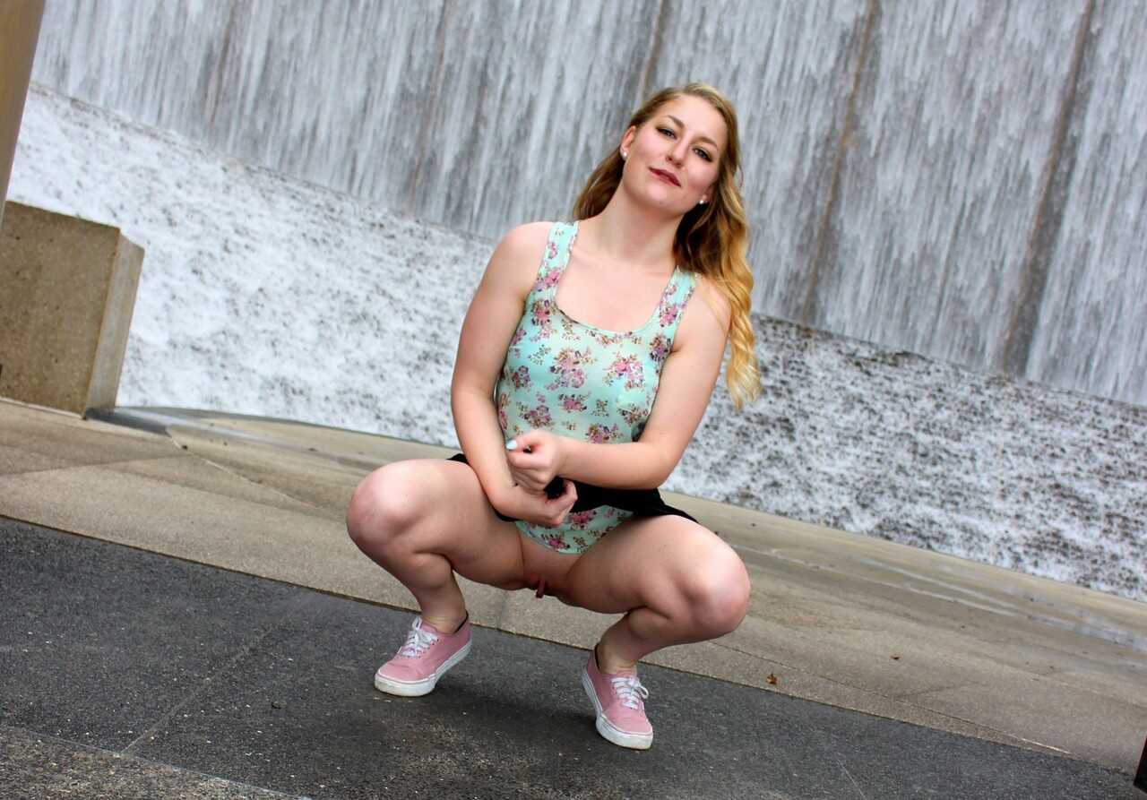 Blonde amateur Lila Frey takes off her upskirt panties before fucking in public with her big ass on display - Lila Frey