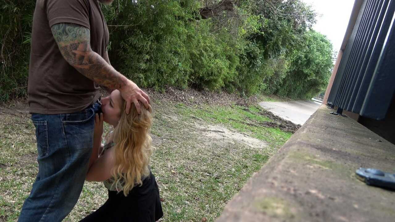 Blonde amateur Lila Frey takes off her upskirt panties before fucking in public with her big ass on display - Lila Frey