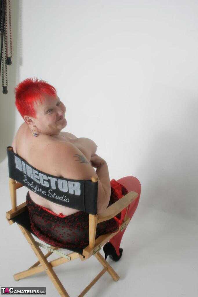 Fat granny Valgasmic Exposed in her red sports shorts while showing off her huge ass and bouncing big titties! - Valgasmic...