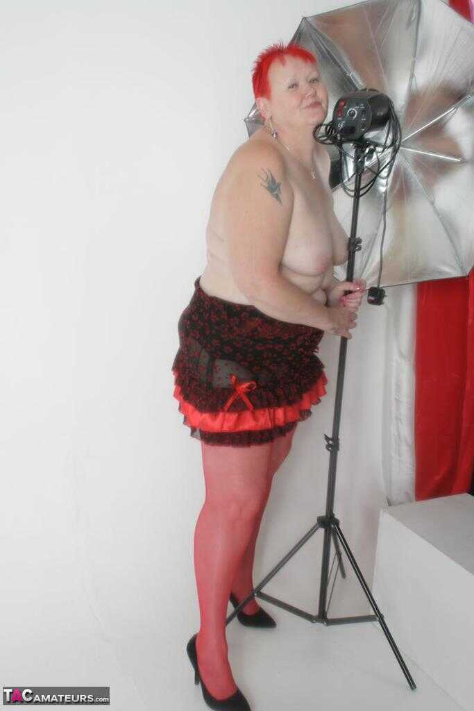 Fat granny Valgasmic Exposed in her red sports shorts while showing off her huge ass and bouncing big titties! - Valgasmic...