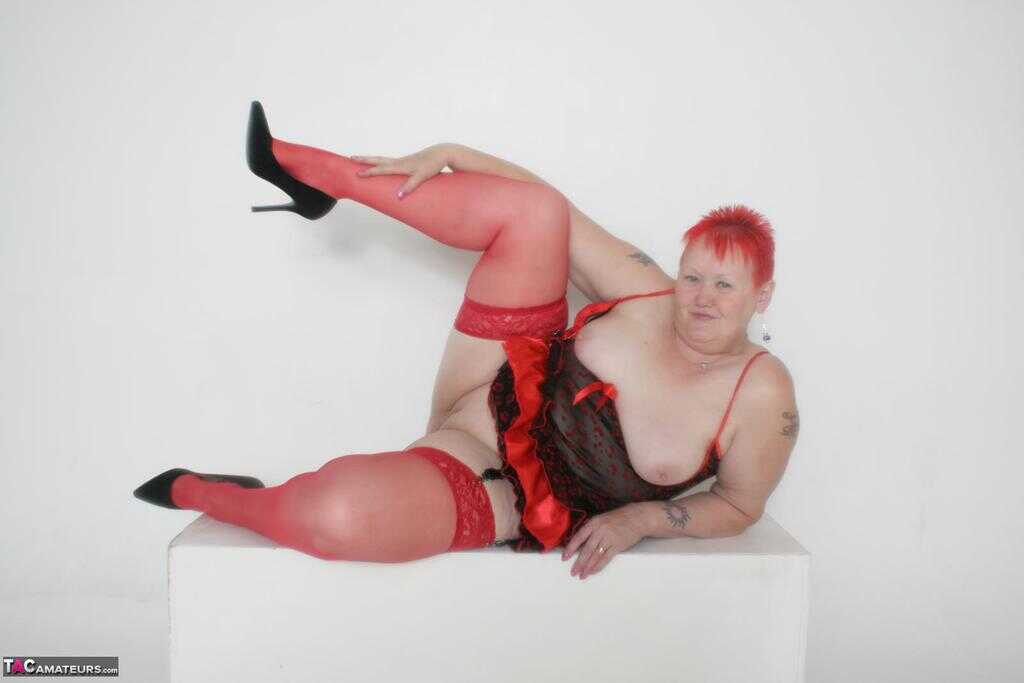 Fat granny Valgasmic Exposed in her red sports shorts while showing off her huge ass and bouncing big titties! - Valgasmic...