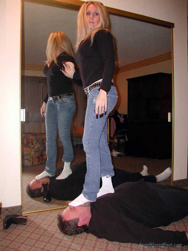 Boots Crush Naughty Step-mom Kicks Off Her Boots to Trample Her Helpless Husband in Socks!