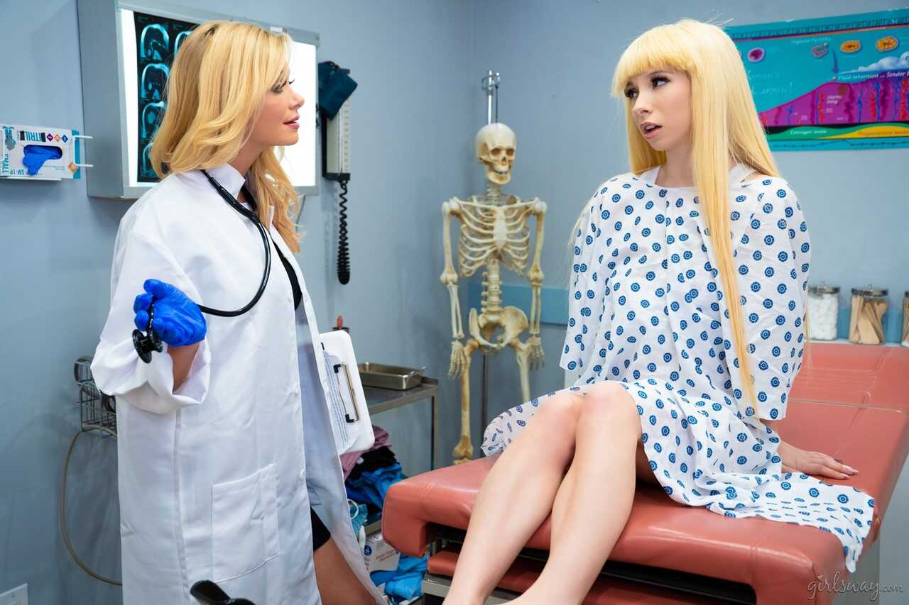 Young Blonde Kenzie Reeves gets it on with Female Doctor Serene Siren in the Exam Room 