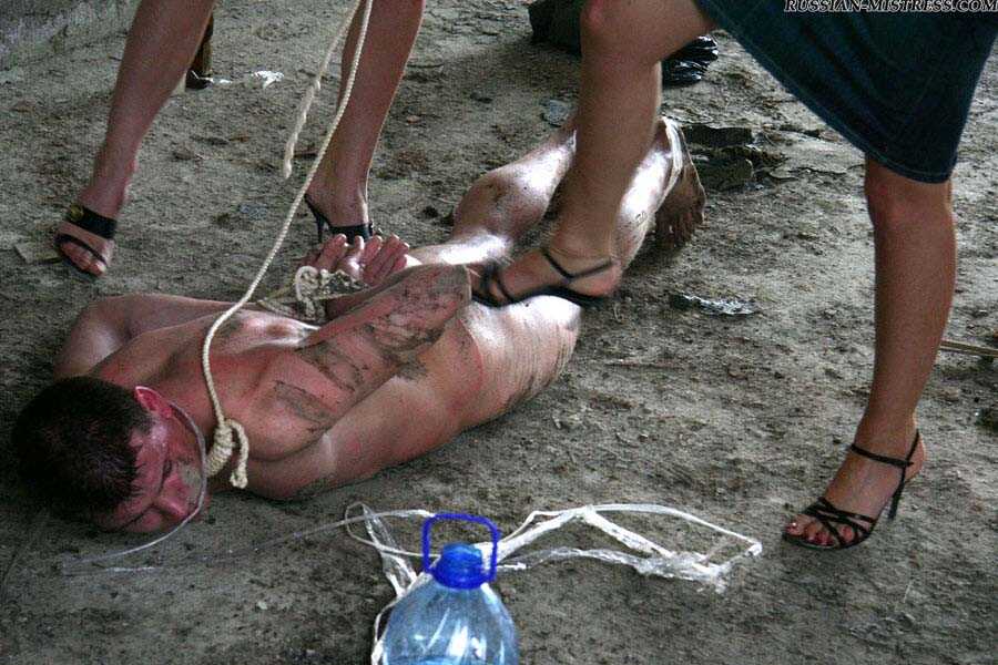 Buxom Blonde Country Girls Cruelly Trample and Smack Their Naked Servant's Face While He's on His Knees - 