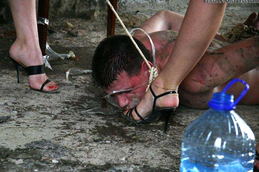 Buxom Blonde Country Girls Cruelly Trample and Smack Their Naked Servant's Face While He's on His Knees - 